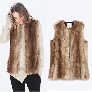 Zara Trafaluc Faux Fur Vest Small